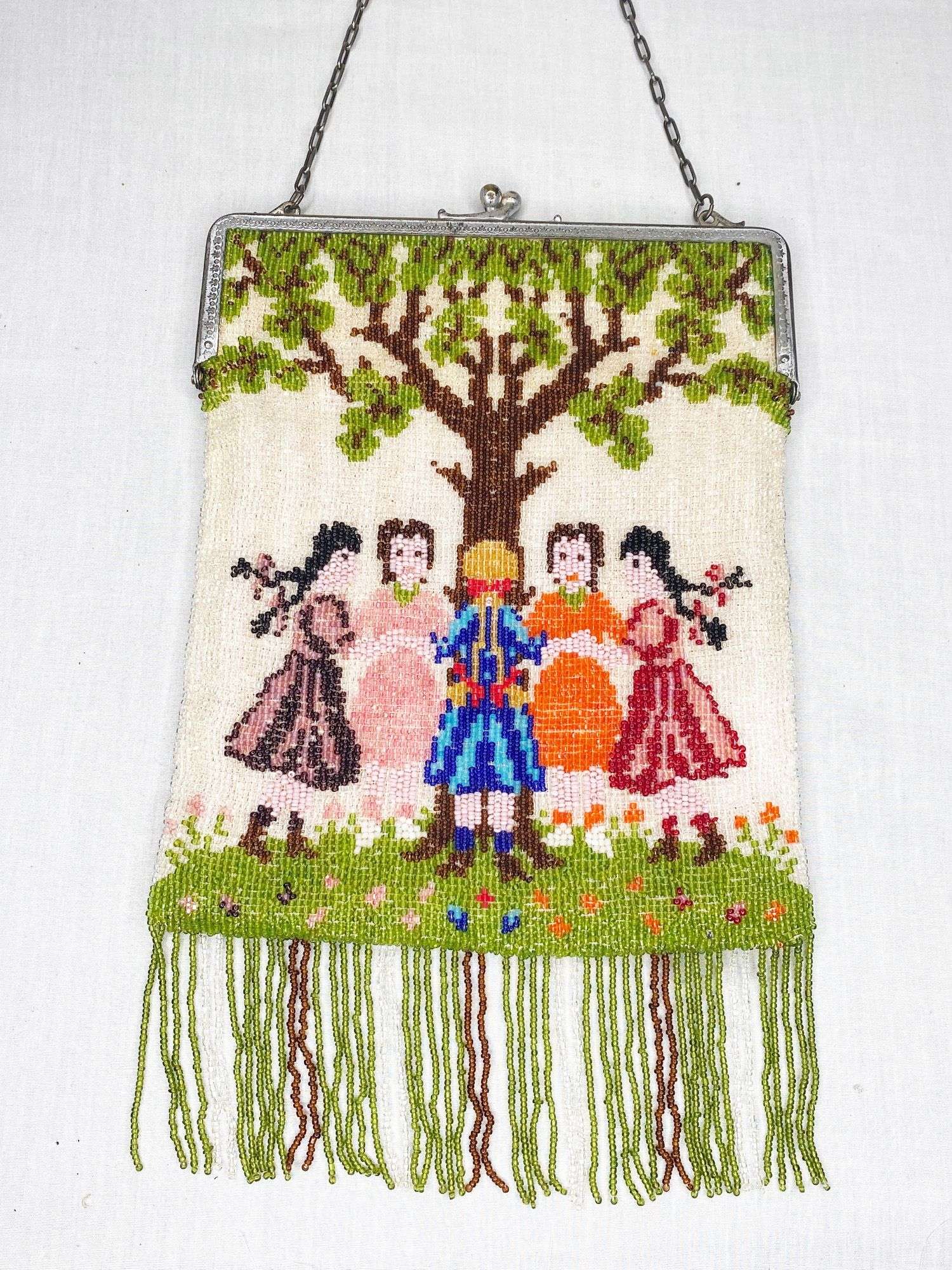 Appraisal: Micro Beaded Purse with Children Playing long wide Condition Please