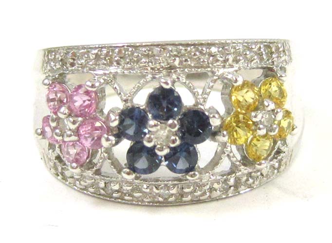 Appraisal: MULTI-COLOR SAPPHIRE AND DIAMOND RING The k white gold ring