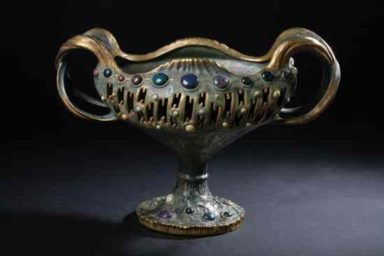 Appraisal: TURN-TEPLITZ ART NOUVEAU ENAMELLED CENTREBOWL impressed crown Amphora and Austria