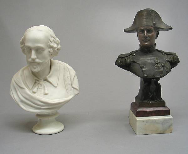 Appraisal: A French patinated metal bust of Napoleon and parian bust