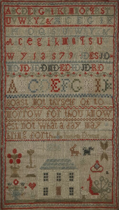 Appraisal: An early th century needlework sampler woven with the alphabet