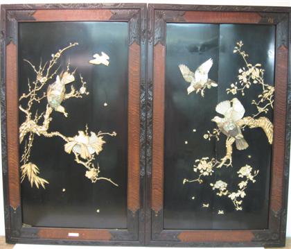 Appraisal: Pair of hardwood panels th century depicting Mother-of-Pearl raised decoration