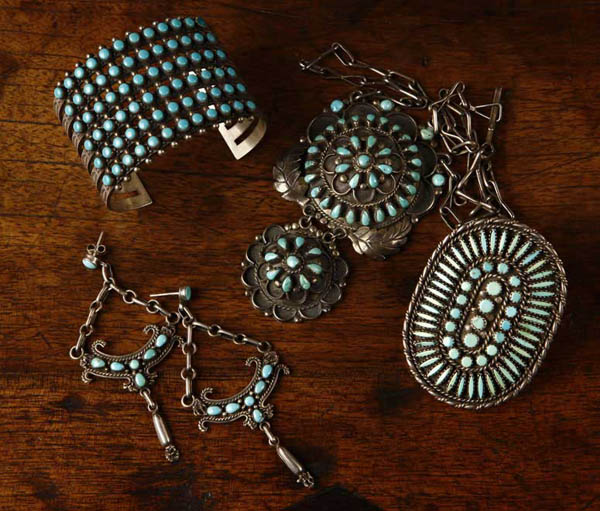 Appraisal: Native American Zuni sterling turquoise jewelry Native American Zuni sterling