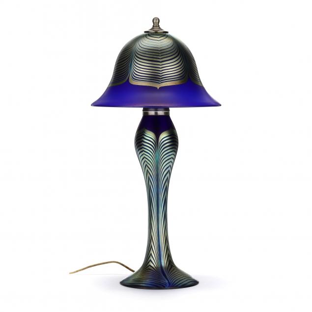 Appraisal: CORREIA PULLED FEATHER GLASS TABLE LAMP Late th century blown