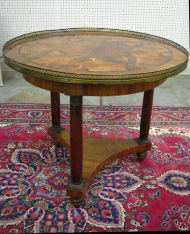 Appraisal: Round inlaid side table with brass gallery diameter tall to