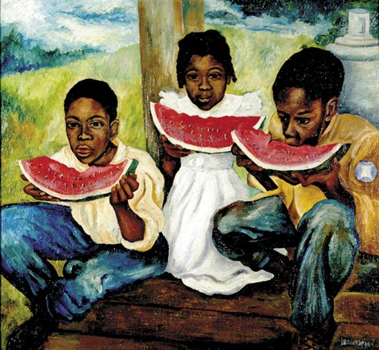 Appraisal: Robert K Witherspoon Tennessee mid th century WATERMELON EATERS acrylic