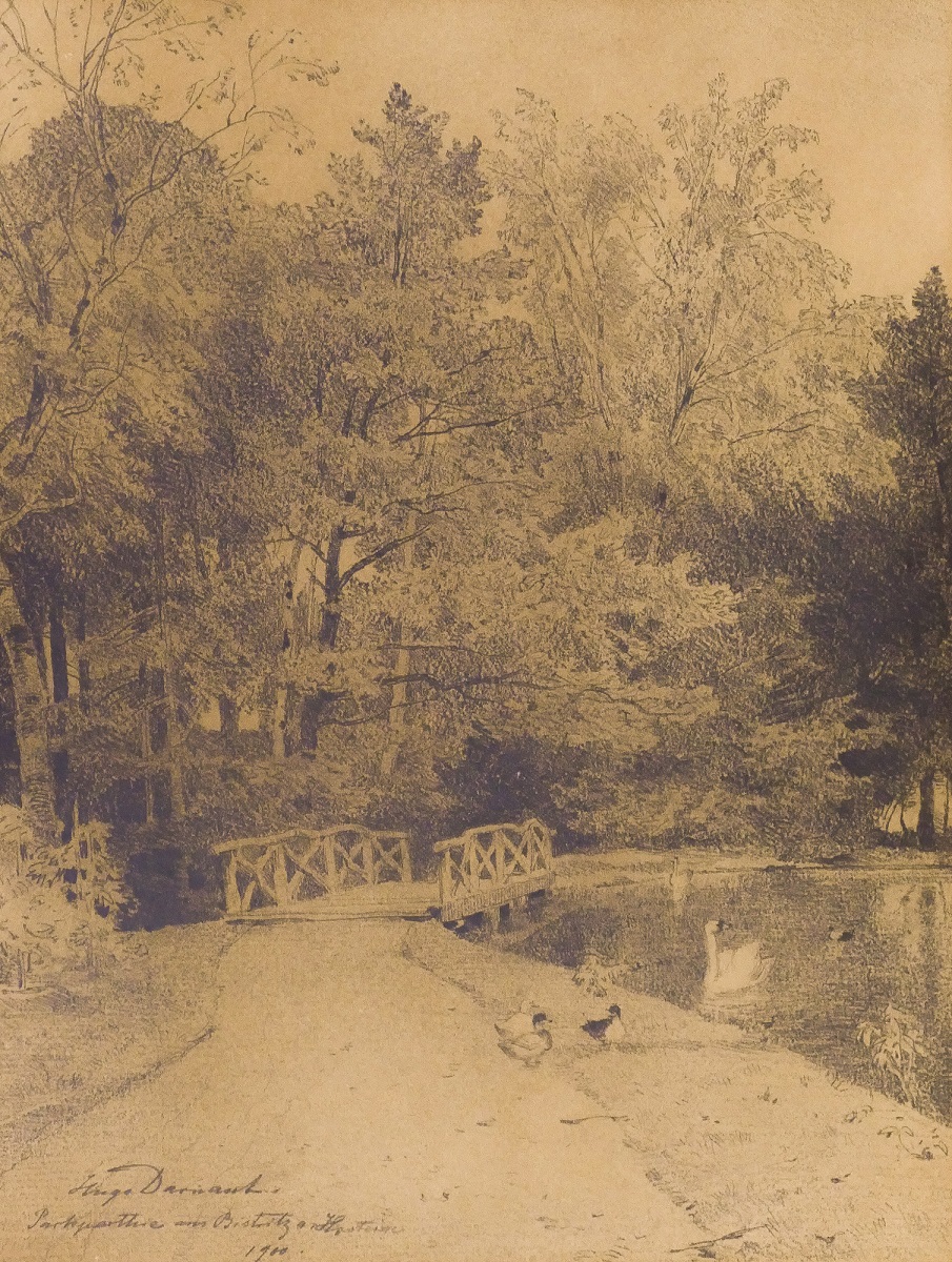 Appraisal: Hugo Darnaut - Austrian ''Pond with Geese'' Graphite on Paper