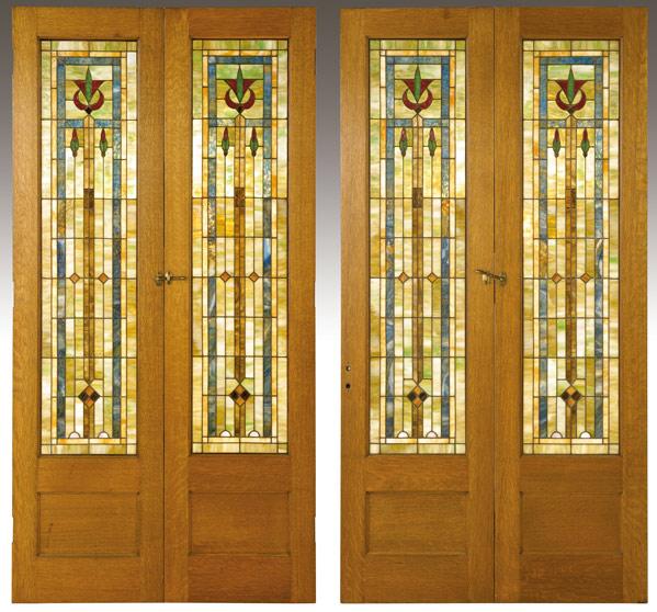 Appraisal: ARTS AND CRAFTS Two pairs of folding doors with leaded