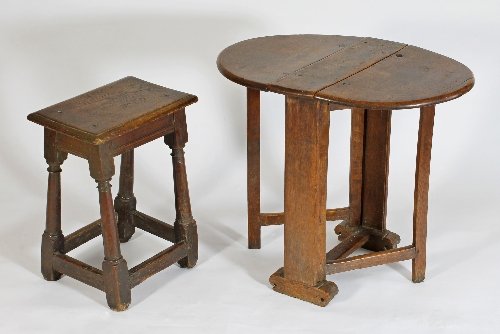 Appraisal: A th Century oak joint stool with rectangular top and