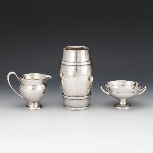 Appraisal: Three Hand-Hammered Sterling Table Items Three hand-hammered sterling silver table