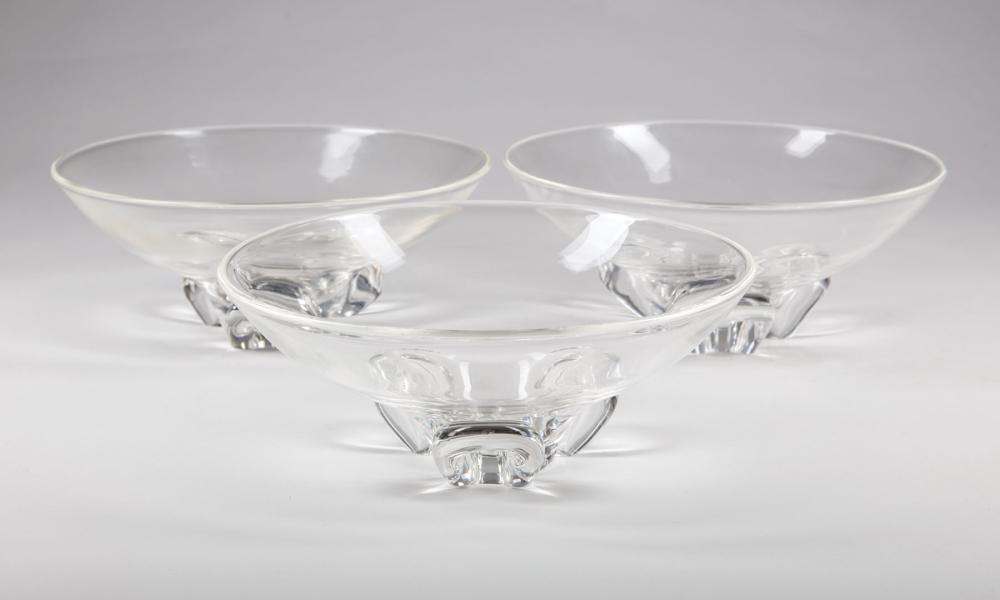 Appraisal: Three Vintage Steuben Glass Floret Bowls etched marks model designed