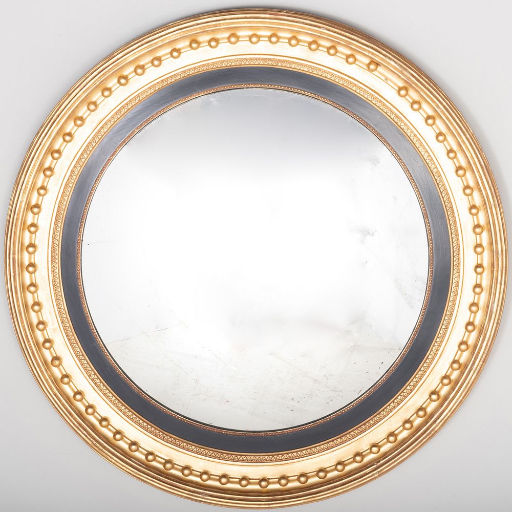 Appraisal: Regency Giltwood and Ebonized Circular Mirror in diam Condition Missing