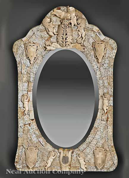 Appraisal: An Antique Dieppe Carved Ivory and Bone Looking Glass late