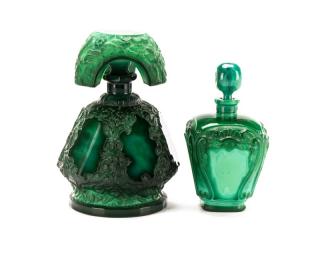 Appraisal: Molded Cut Malachite Glass Perfume Bottles Heinrich Hoffmann Czechoslovakian -