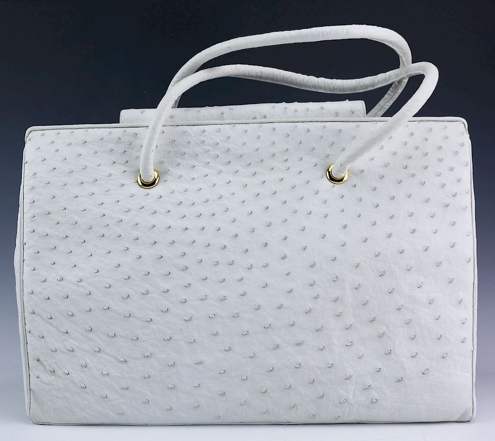 Appraisal: Judith Leiber White Ostrich Leather Purse Handbag Oversized Ludith Leiber