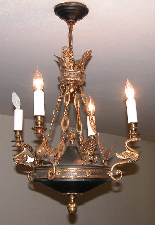 Appraisal: Artist Title French Empire Style Tole and Brass Chandelier acanthus