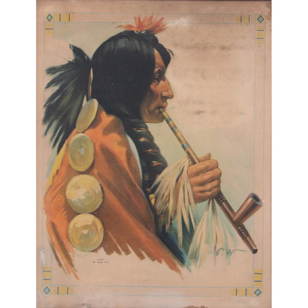 Appraisal: EARLY TH CENTURY NATIVE AMERICAN CHIEF COLOR LITHOGRAPH X IMAGE