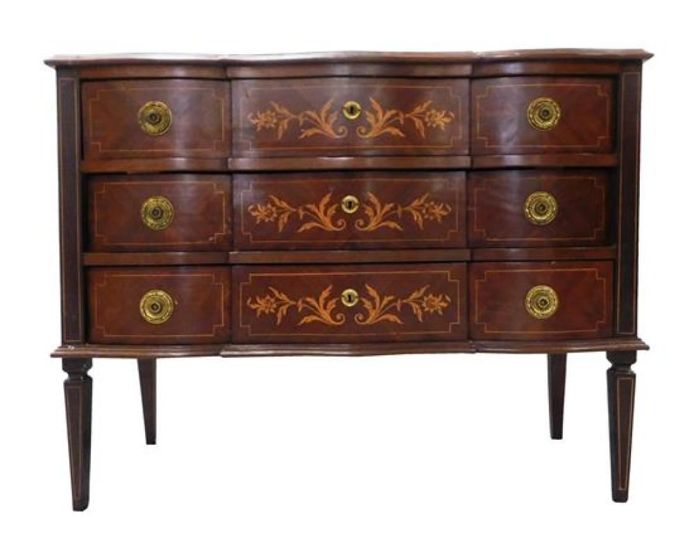 Appraisal: French style chest of drawers with marquetry th C contrast