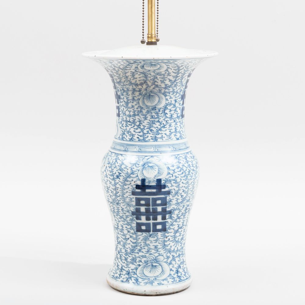 Appraisal: Chinese Blue and White Porcelain Baluster-Shaped Lamp Vase x in