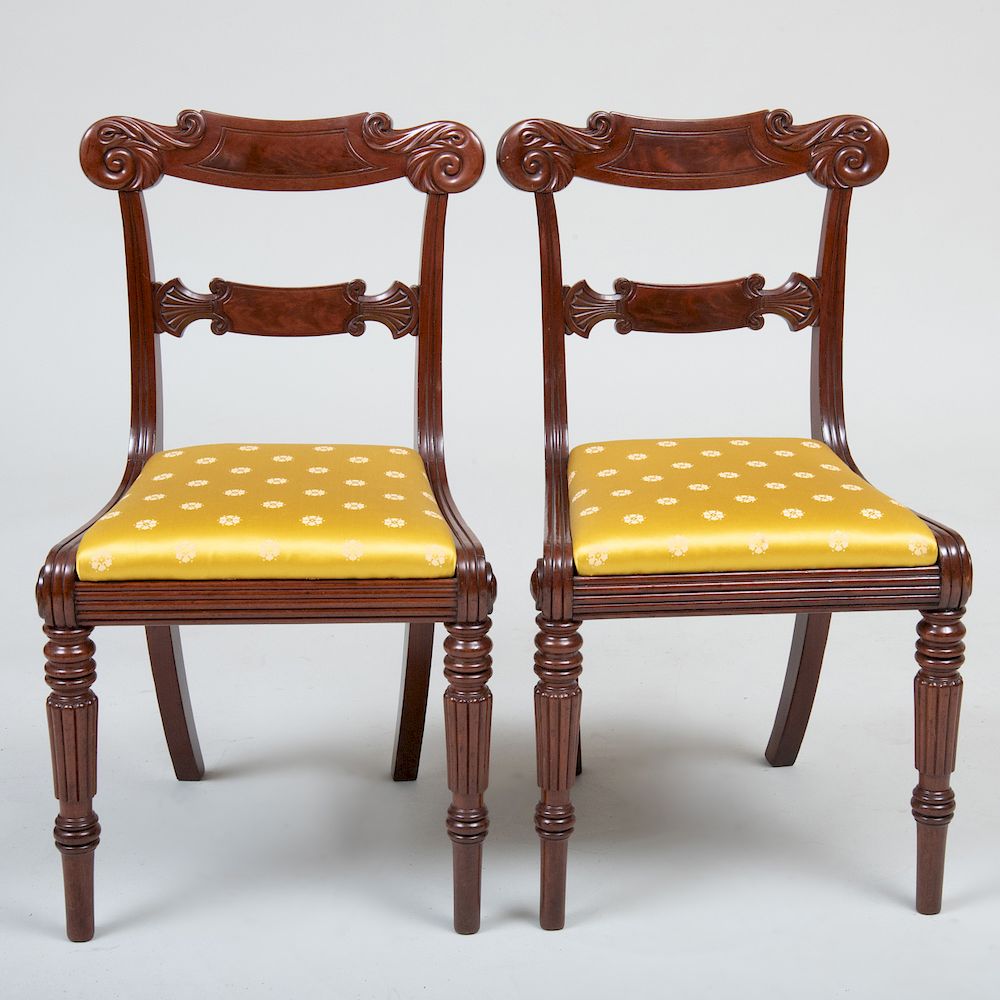 Appraisal: Pair of Late Federal Carved Mahogany Side Chairs Boston Each