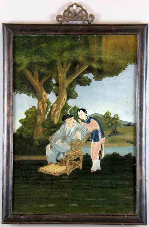 Appraisal: Chinese Qing Reverse Painting On GlassDepicting a scholar and pupil