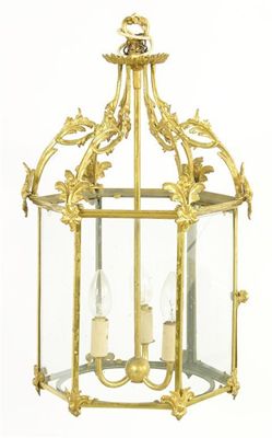 Appraisal: A Regency style gilt brass hexagonal hall lantern with foliate