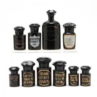 Appraisal: Group of Rare Black Amethyst Apothecary Bottles th century ten