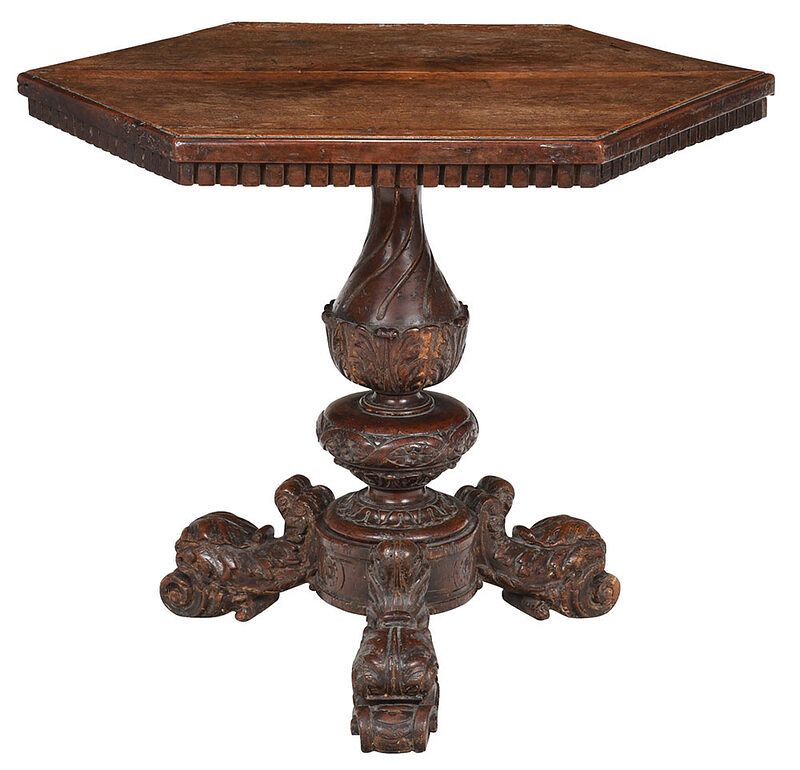 Appraisal: Italian Baroque Carved Walnut Pedestal Table Continental probably th century