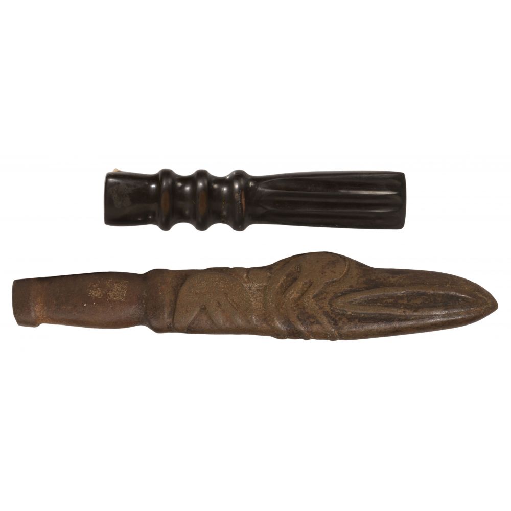 Appraisal: NORTH AMERICAN TRIBAL WEAPONS items including a smooth black stone