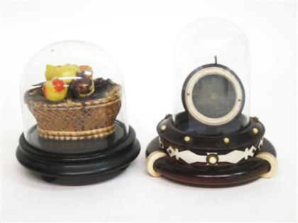 Appraisal: Two small bell jars with watch stand and wax work