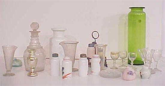 Appraisal: Early glass including milk glass apothecary jar with stopper three