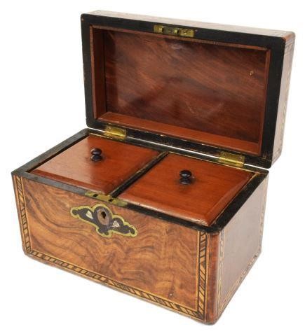 Appraisal: English burlwood tea caddy th c inlaid mother of pearl