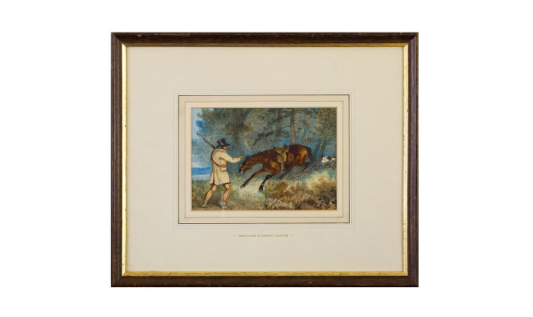 Appraisal: Atributed To Richard Barrett Davies Rabbit Shooting Watercolour Pencil Signed