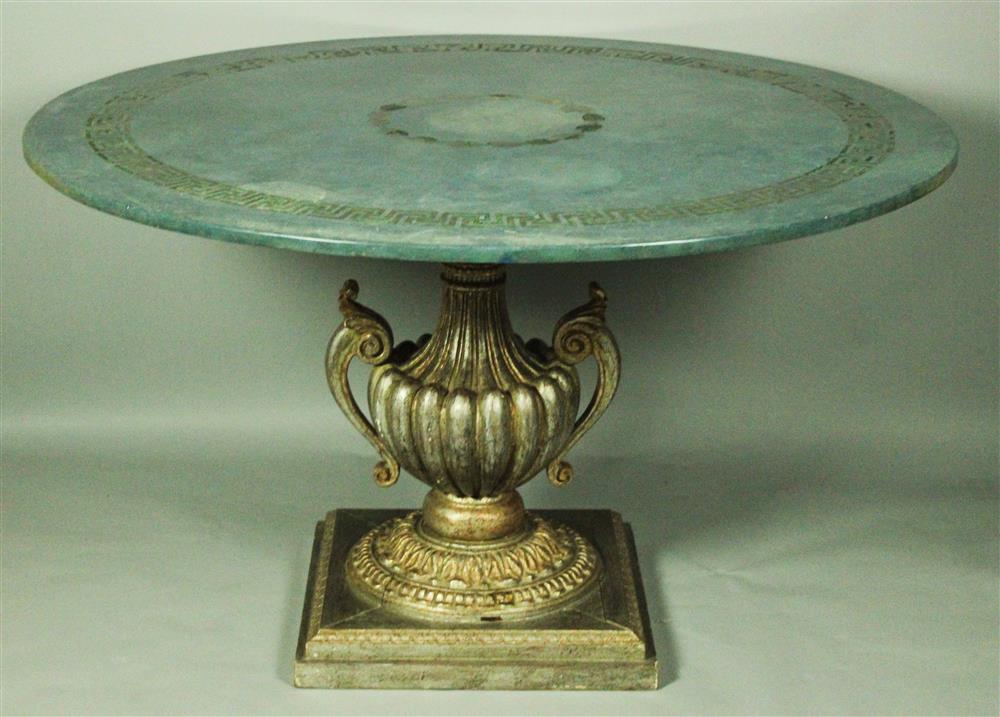 Appraisal: CLASSICAL STYLE SILVERED AND PAINTED CIRCULAR TABLE TH C TWO-HANDLED