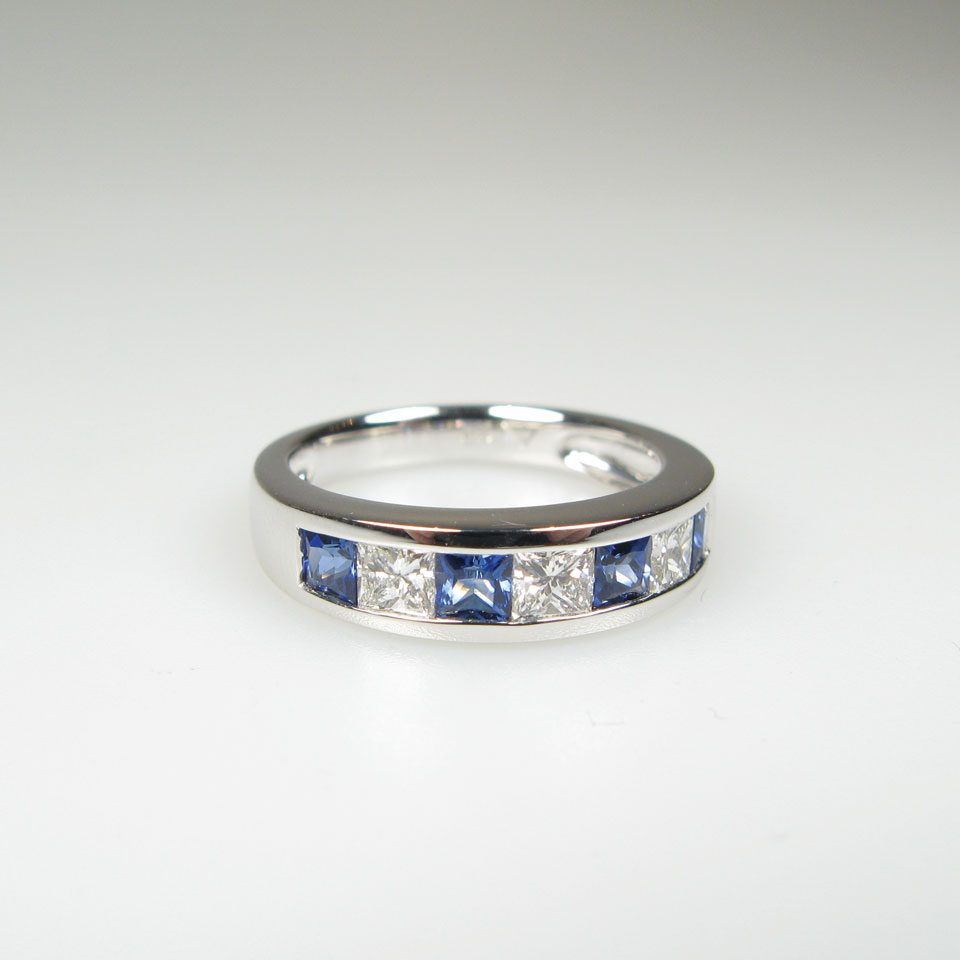 Appraisal: k White Gold Band set with square cut sapphires approx