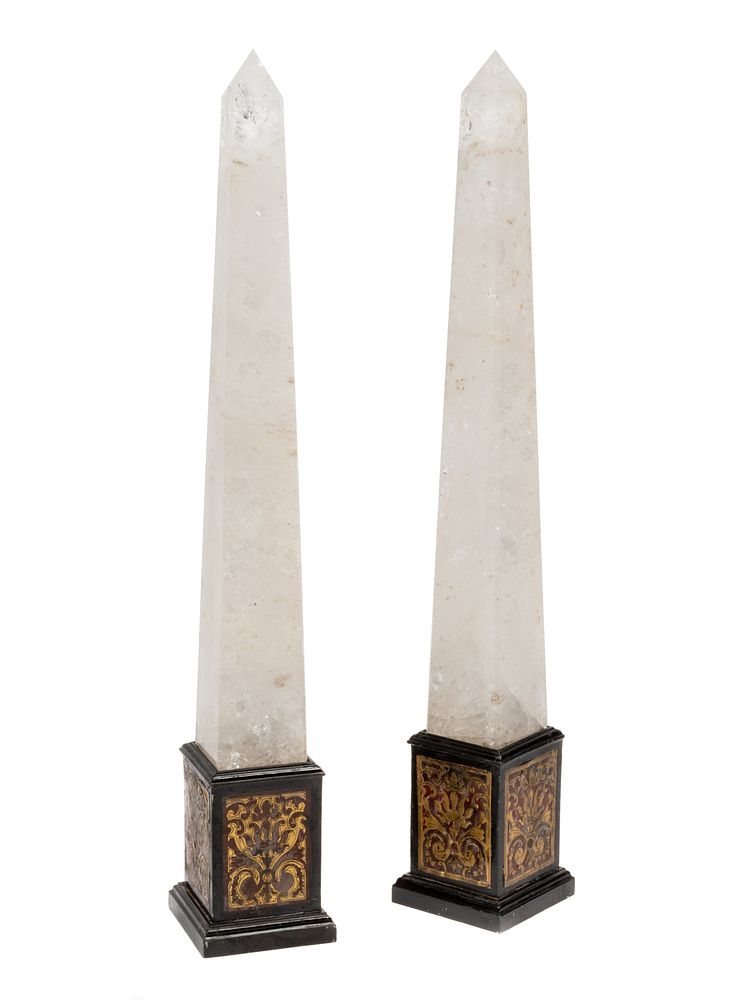 Appraisal: A Pair of Rock Crystal Obelisks with Boulle Marquetry Bases