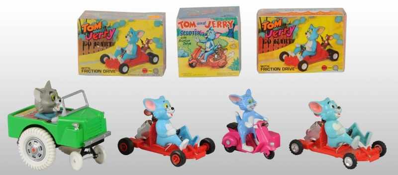 Appraisal: Lot of Plastic Tom Jerry Vehicle Toys Description Includes three