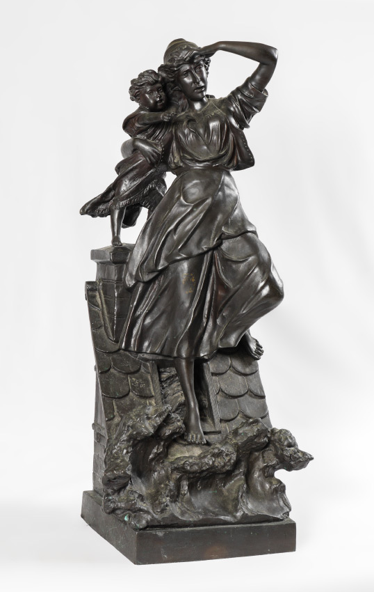 Appraisal: AFTER HIPPOLYTE MOREAU WIDOW'S WALK BRONZE Figure of a woman