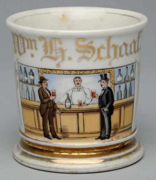 Appraisal: Bartender Shaving Mug Gilt name William H Schaff Nice image