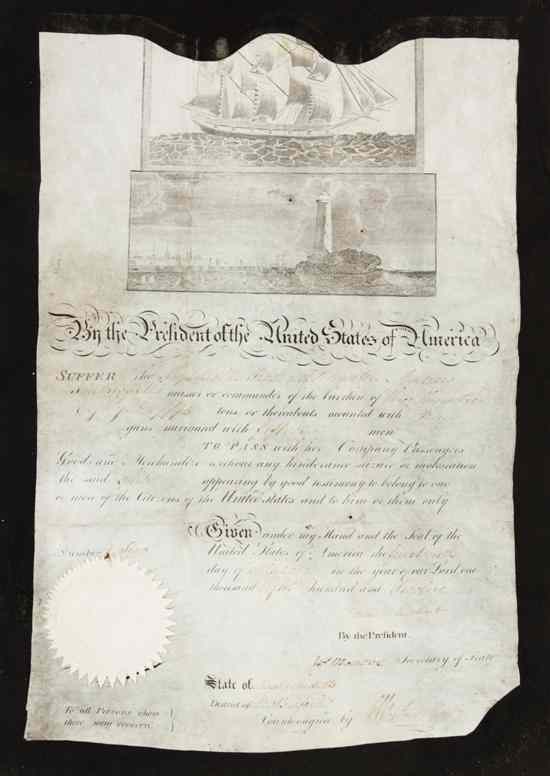 Appraisal: MADISON JAMES MONROE JAMES Partially printed document signed ''James Madison''