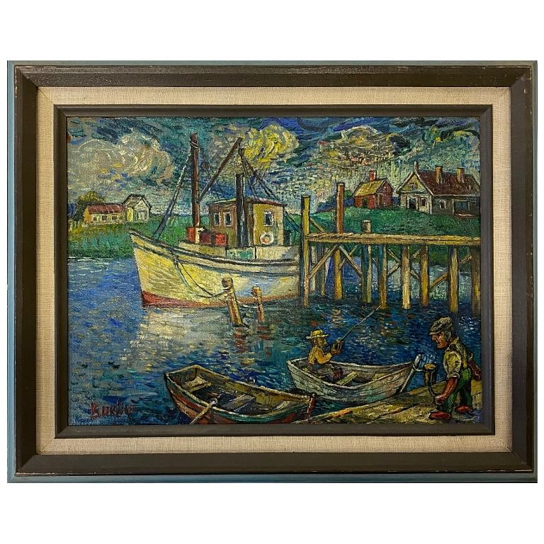 Appraisal: David Burliuk - Harbor After David Burliuk - Oil on