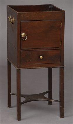 Appraisal: GEORGE III MAHOGANY BEDSIDE CUPBOARD The square galleried top over