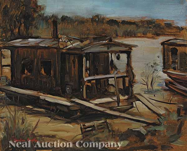 Appraisal: Caroline Russell Compton American Mississippi b Houseboats oil on masonite