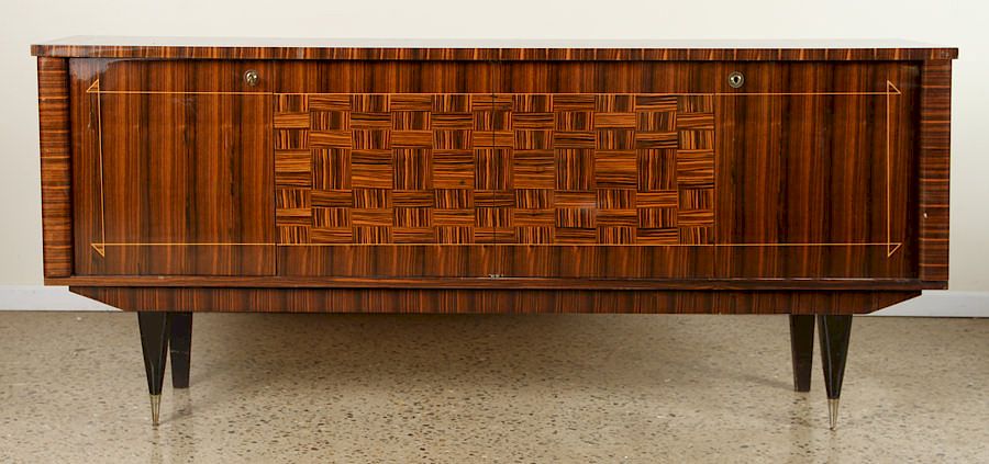 Appraisal: FRENCH ROSEWOOD SIDEBOARD PARQUETRY DESIGN C An excellent French four