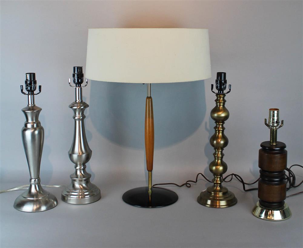 Appraisal: FIVE TABLE LAMPS to include one brushed brass one turned