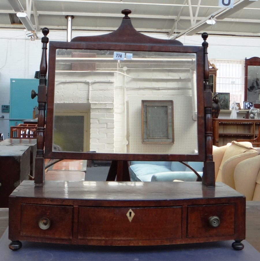 Appraisal: A William IV mahogany toilet mirror with a three drawer