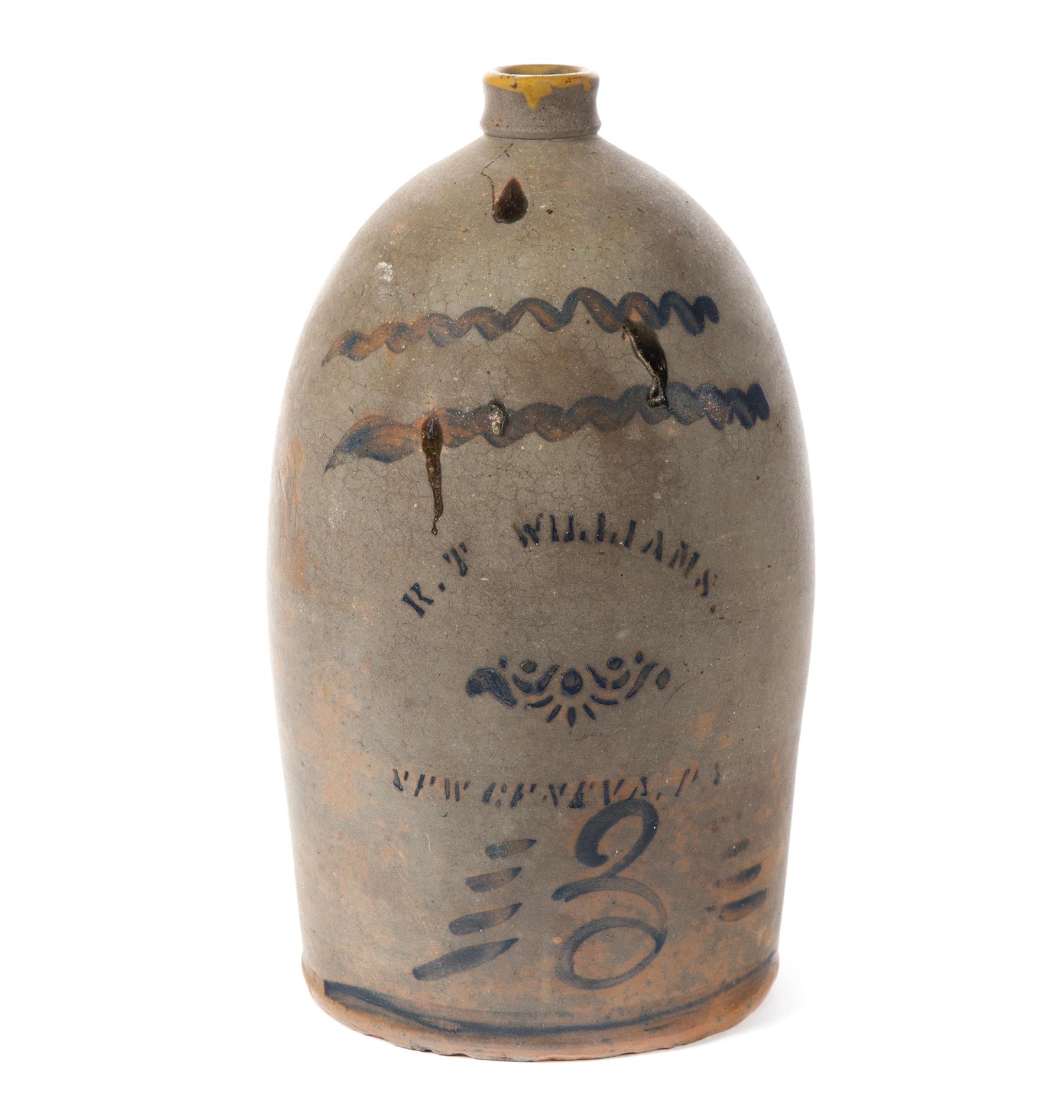 Appraisal: STENCILED AND FREEHAND COBALT DECORATED STONEWARE THREE-GALLON JUG American nd