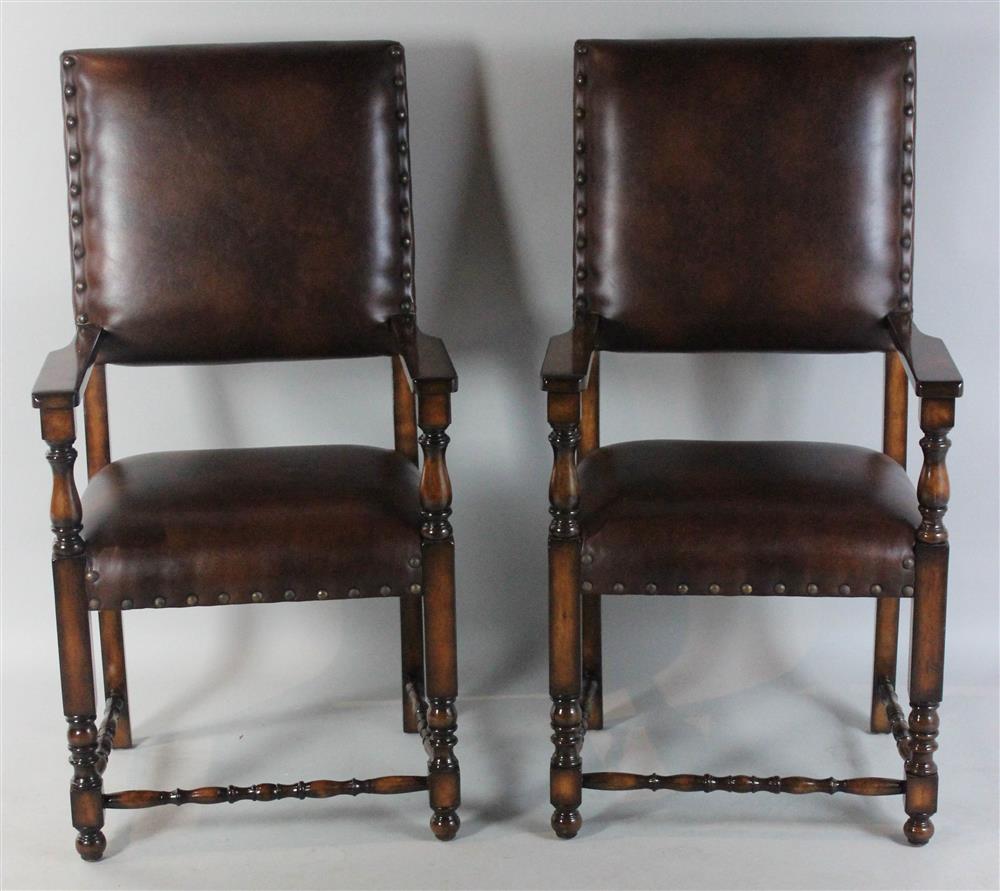 Appraisal: PAIR OF SPANISH BAROQUE STYLE TURNED MAHOGANY ARM CHAIRS each