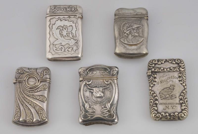 Appraisal: Lot Of German Silver Match Safes Or Vestas The first