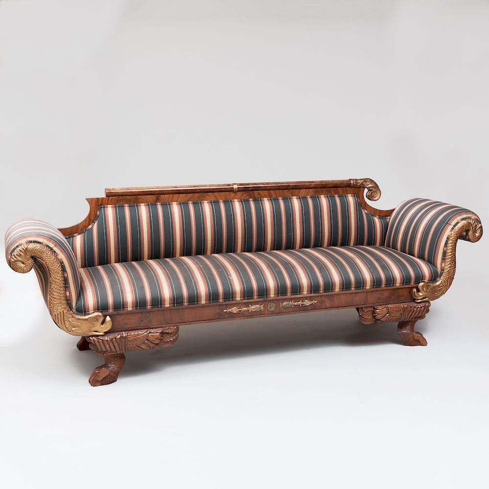 Appraisal: Classical Mahogany and Parcel-Gilt Settee x ft x in Condition